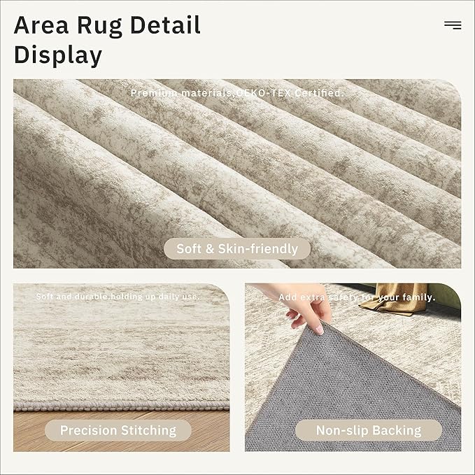 Soalmost 10x12 Area Rugs for Living Room Washable Rug Non-Slip Beige | Large - Image 6
