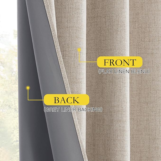 NICETOWN Oatmeal Full Blackout Boho-Chic Linen Curtains 84 inch Long 2 Panels - Image 7