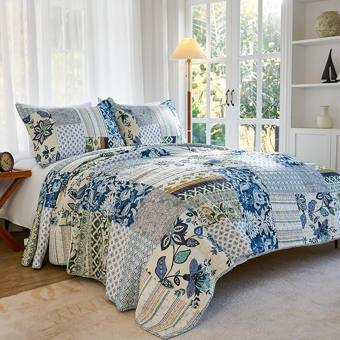 Secgo King Size Comforter Set- 100% Cotton Quilt King Size Set, Sage bedspreads - Image 2