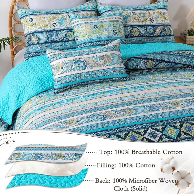 VAPUTAR 100% Cotton Face Quilt Queen Size, Exquisite Quilt Bedding Set | Soft - Image 3