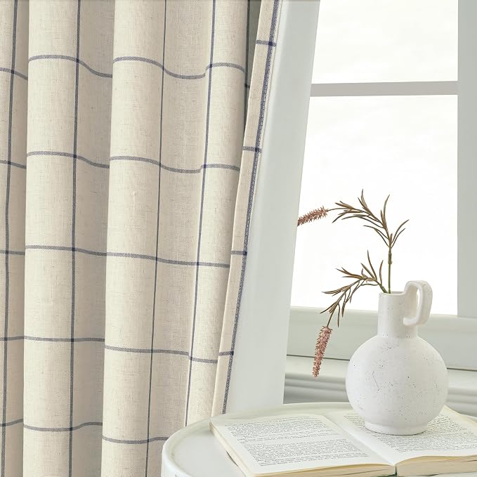 DriftAway 100% Blackout Plaid Curtains 84 Inches Long 2 Panels Navy Blue | 100% - Image 8