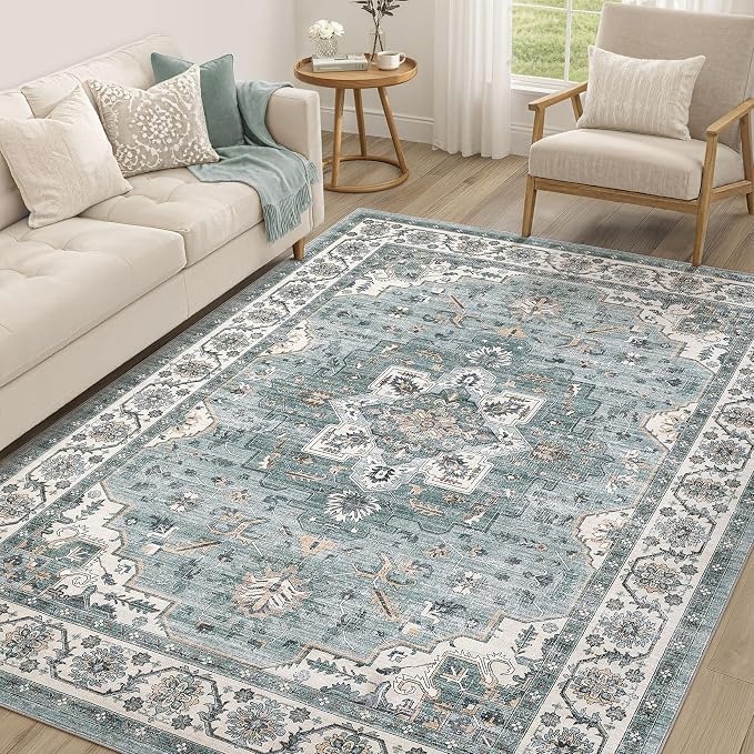 cotiled 5x8 Area Rug for Living Room, Traditional, Denim Blue | Soft Distressed by COTILED