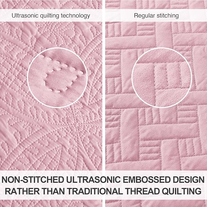 Love's cabin Twin Quilt Set Pink Bedspreads - Image 3