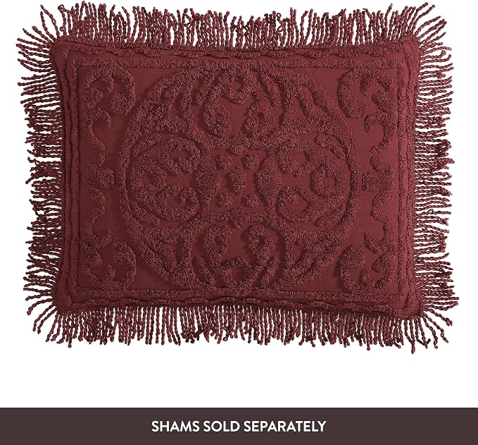 Beatrice Home Fashions Medallion King Cotton Chenille Bedspread, Burgundy | - Image 4