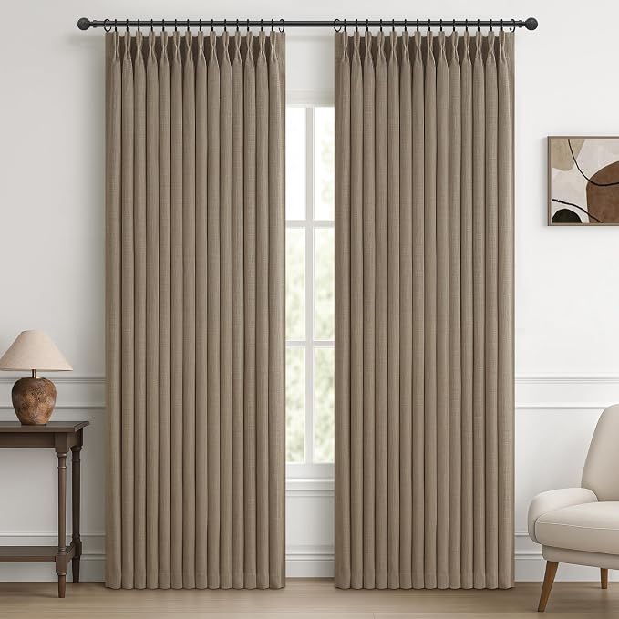 Pinch Pleated Double Layer Linen Blackout Dining Room Curtains 78 Inches Long by PleatedDrapes