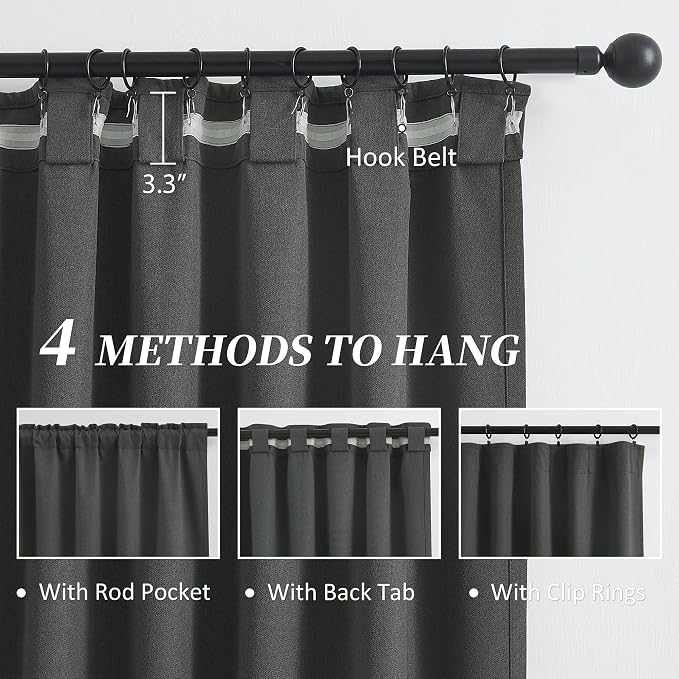 Grey Pleated Curtains 2 Panels Set, Full Blackout Linen Curtain Drapes - Image 3