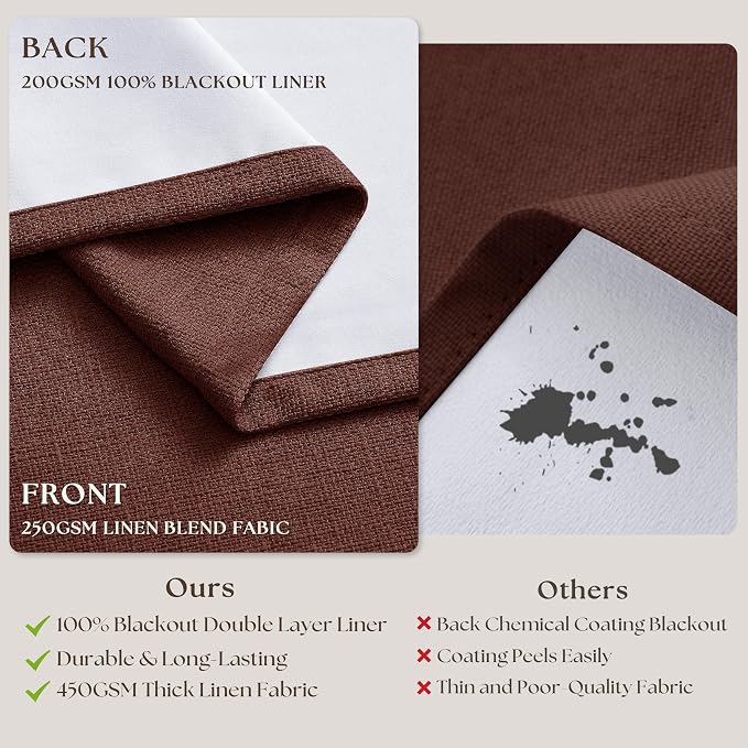 Chestnut Brown Pinch Pleated Blackout Linen 86 Inch Curtains - Image 6