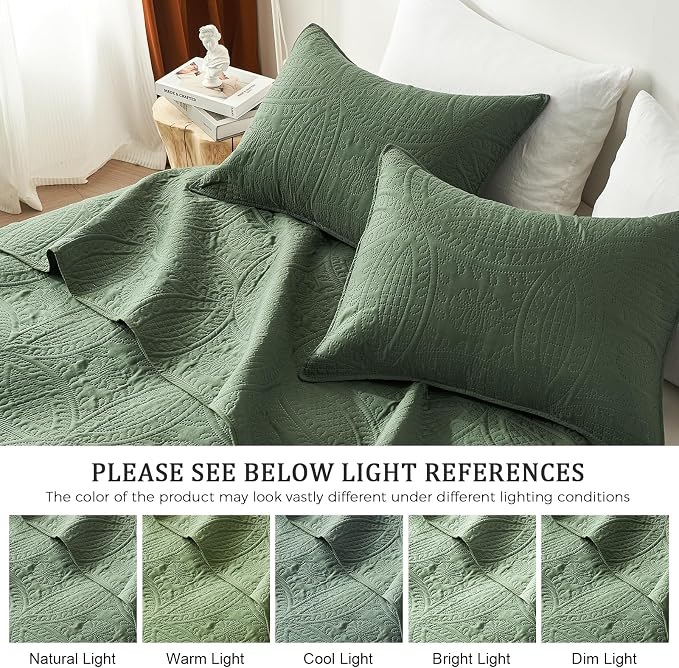akkialla King Quilt Bedding Set, Olive Green Ultrasonic King/Cal King Quilt Set - Image 6