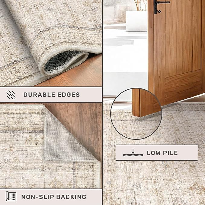 Farmhouse Bathroom Rug 2x3 Beige, Machine Washable Small Non Slip Indoor - Image 4