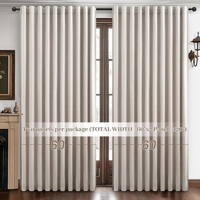 Blackout Curtains 60 Inches Extra Wide Natural Linen Curtains 92 Inch Length - Image 6