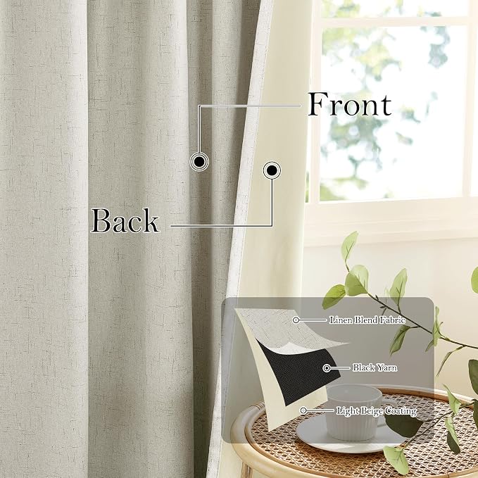 RYB HOME Beige Blackout Curtains 90 inches Long 2 Panels Set, Thermal Insulated - Image 3