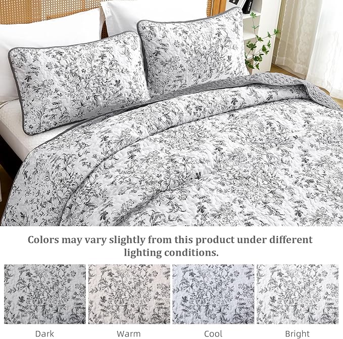 WONGS BEDDING Botanical Queen Quilt Bedding Set, 3 Pieces Bedspread, Microfiber - Image 7