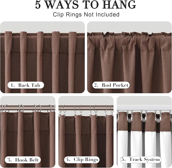 Joywell 100% Blackout Linen Curtains, 52 x 84 Inches, Caramel Brown | 2 Panels - Image 2