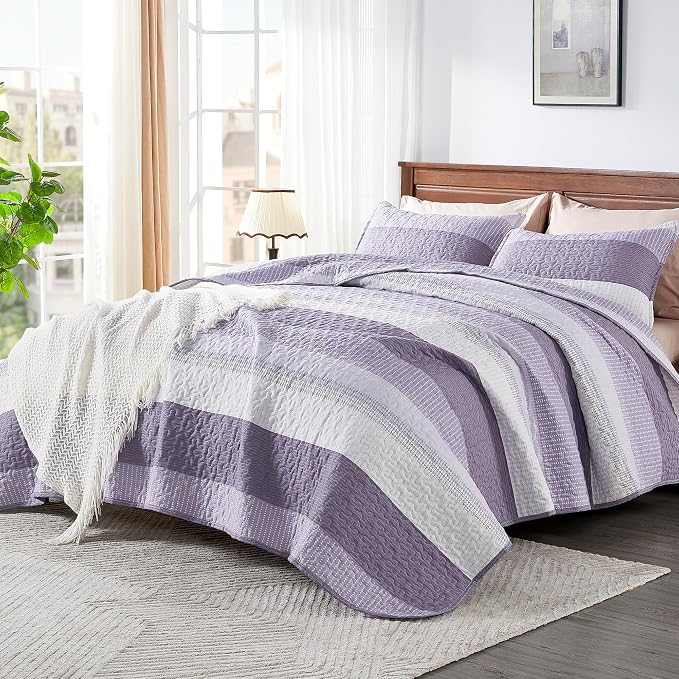 California King Quilt Set Grayish Purple, 3 Pieces Bedspreads | Ultra Soft - Image 5