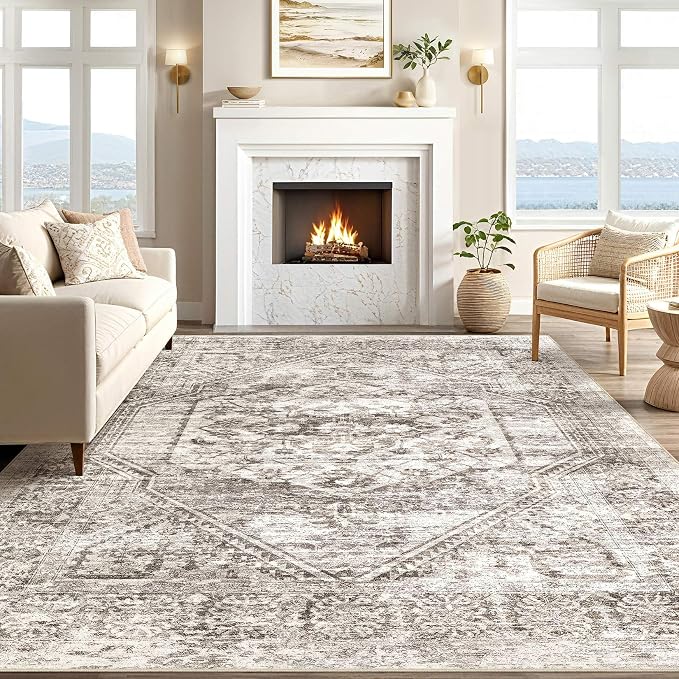 cotiled 9x12 Area Rug for Living Room, Traditional, Distressed Brown - Image 5