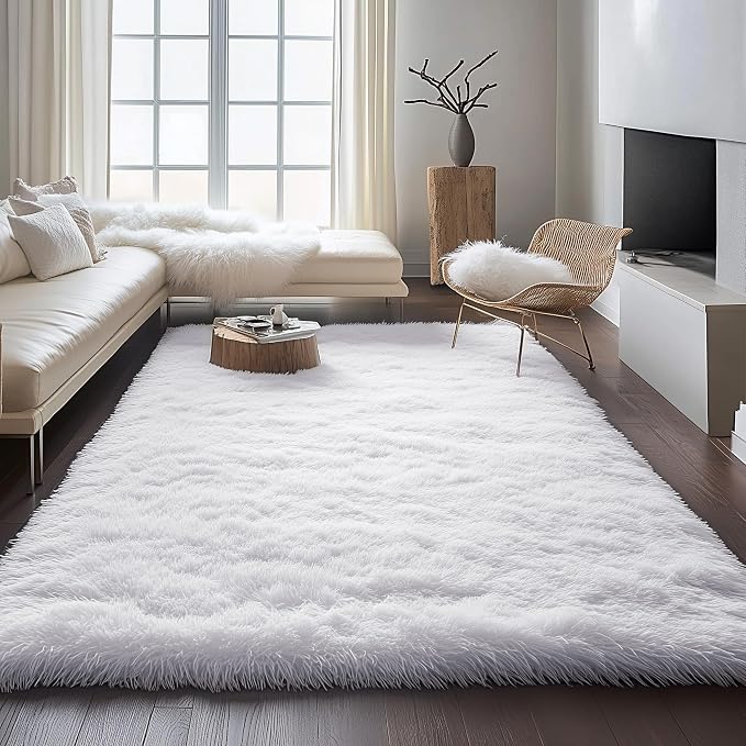 Soft Comfy White Area Rugs for Bedroom Boys Living Room Fluffy Shag Furry - Image 9