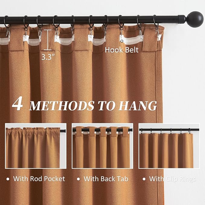 90 Inch Burnt Orange Blackout Linen Curtains Linen 2 Panels Set - Image 3
