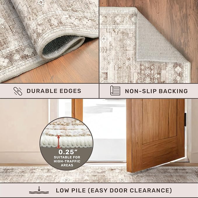 Washable Neutral Farmhouse Large Entryway Rug, 3x6 Area Rugs - Image 5