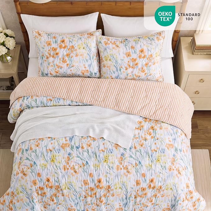 Queen Quilt Set-3 Pieces Soft Bedding Floral Reversible Coverlet | All Seasons - Image 5
