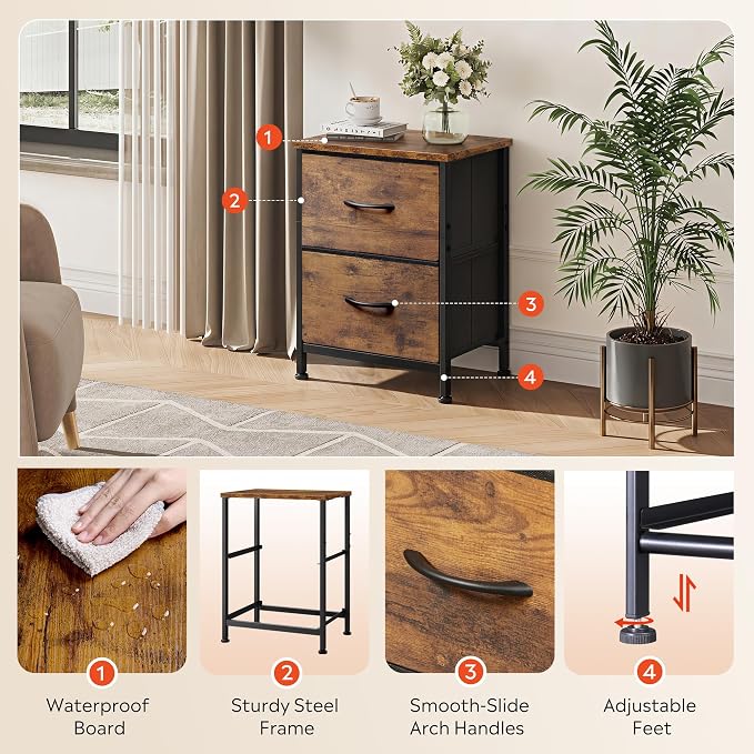WLIVE Night Stand Set of 2, Small Dresser - Image 6
