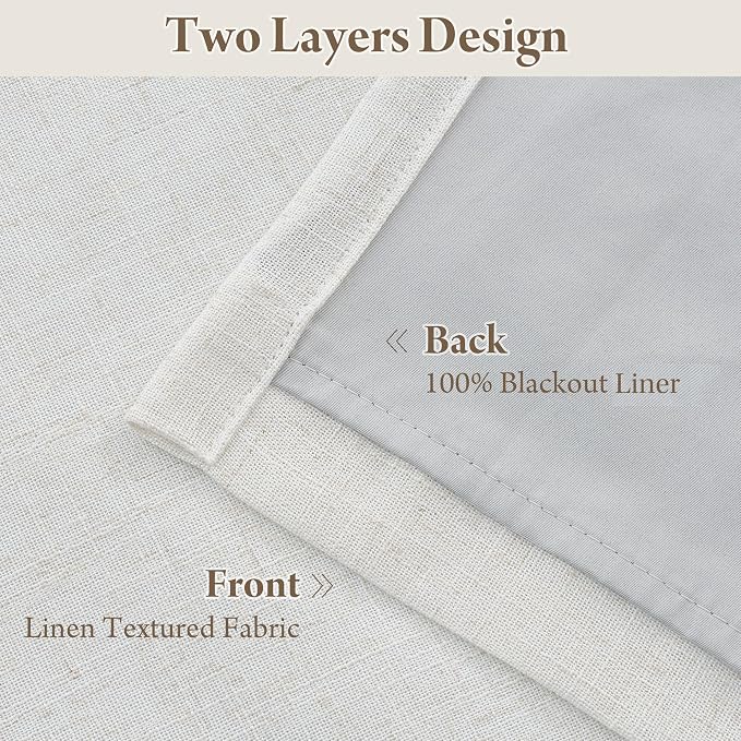 RYB HOME Linen Blackout Curtains 96 inches Long, 100% Blackout Noise Reducing - Image 4
