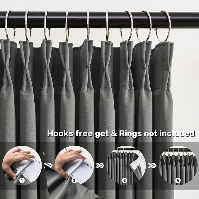 Grey Pinch Pleat Curtains & Drapes 104 Inches Long 2 Panels Set, Darkening - Image 2