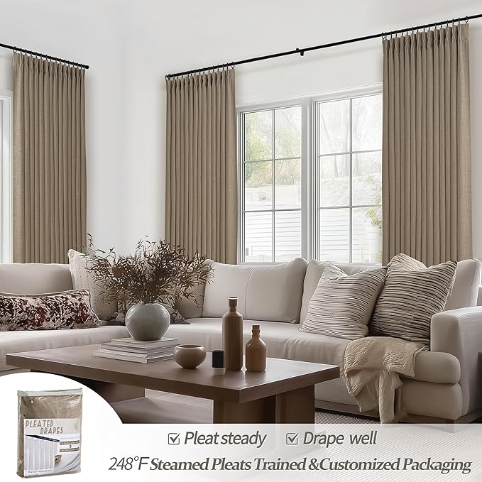 Pleat Dark Tan Ceiling Drapes 108 Inches Long 2 Panels Set - Image 7