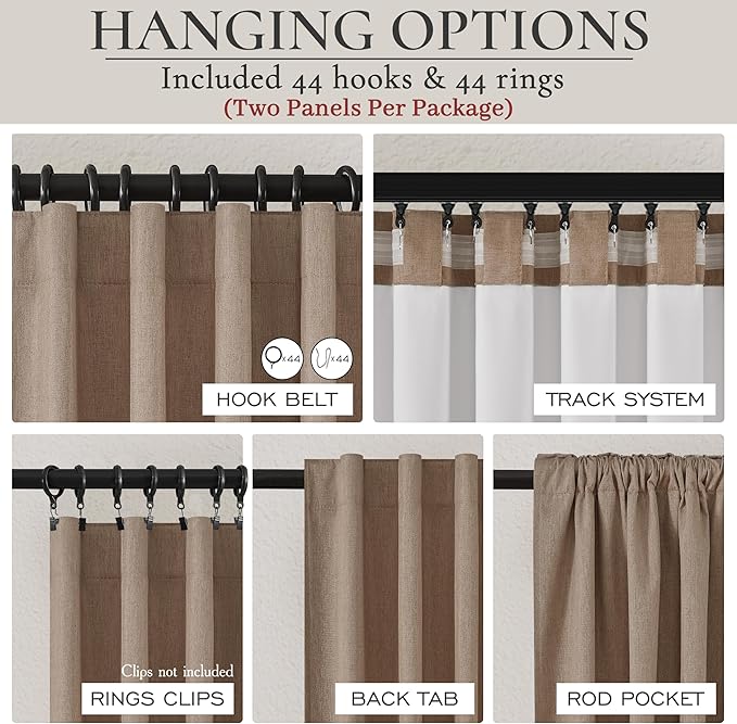 Rust Brown Blackout Curtains 60 Inches Extra Wide Linen 90 Inch Length - Image 3
