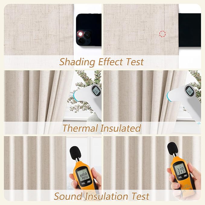 100% Blackout Linen Curtains 105 Inch Length 2 Panels Set - Image 4