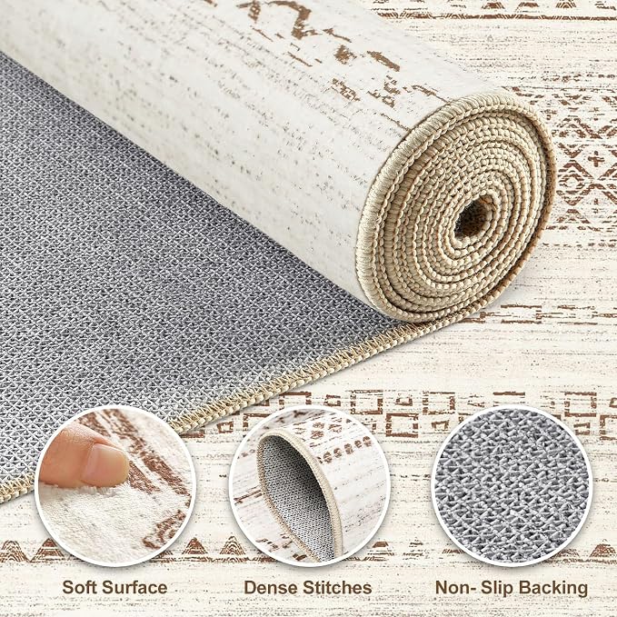 Nakagishi Boho 5x8 Area Rug Living Room Rugs Machine Washable Brown | Soft - Image 3
