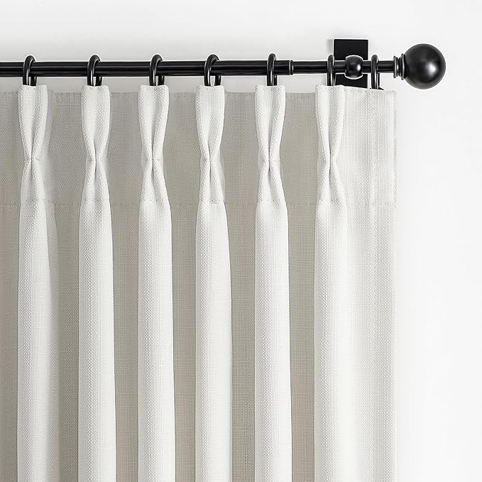 Natural Linen Beige White 92 Inch Curtains 2 Panels Set by PleatedDrapes