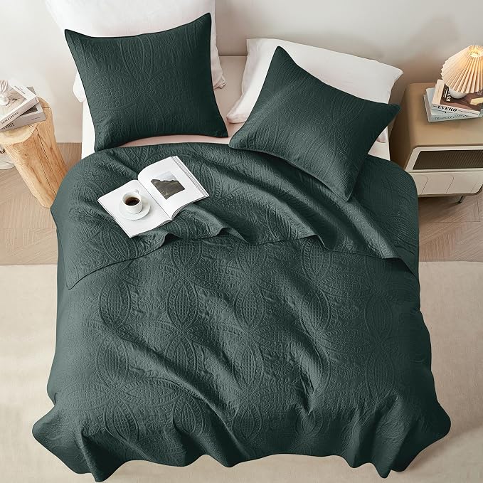 akkialla Mocha Forest Green Twin Quilt Set, Ultrasonic Lightweight Bedspread - Image 3