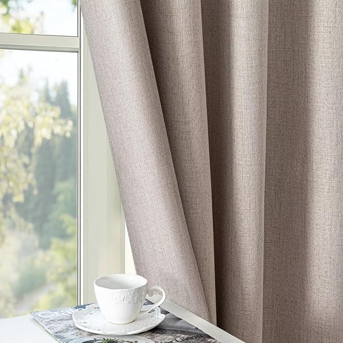 100% Blackout Curtains 90 inch Length 2 Panels Faux Linen Long Drapes - Image 5
