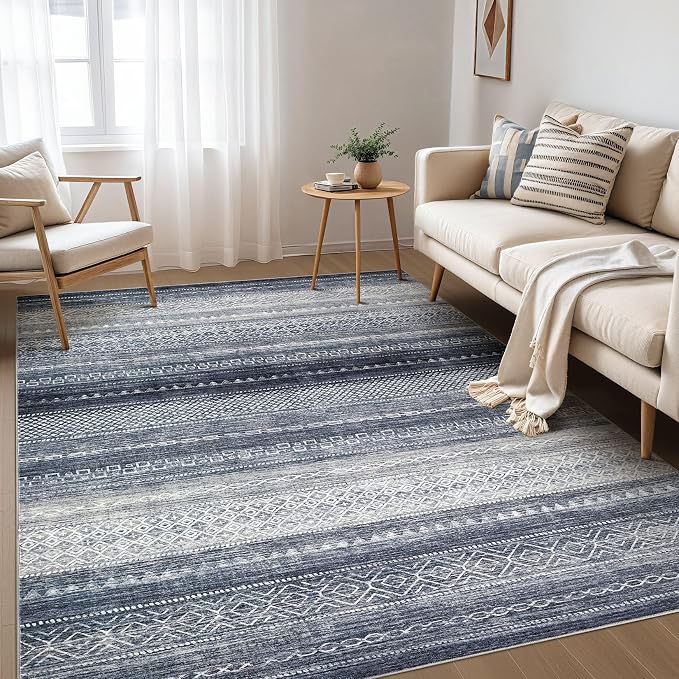 Nakagishi Boho 4x6 Area Rug Living Room Rugs Machine Washable Denim Blue | Soft by NakagishiAreaRug