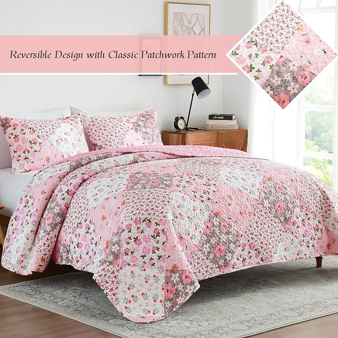 Whale Flotilla California King Size Quilt Set, Extra Soft Floral Bedspreads | - Image 2