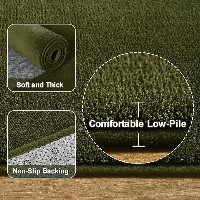 Modern Washable Runner Rugs, 2x4 Olive Green Bedroom Runner Rug | Small Area - Image 3