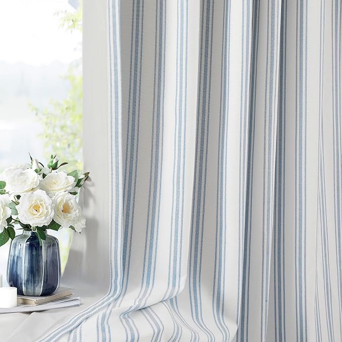 ZJDECOR 63 Inch Blue Stripe Full Blackout Window Curtain Panels, Room Darkening by ZJDECOR