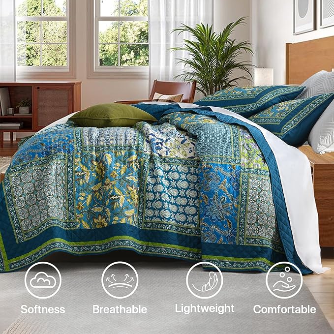 Twin Quilt Set - Washed Quilted Patchwork Comforter Coverlet, Lightweight - Image 5