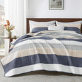 Queen Quilt Set Yellow Blue, 3 Pieces Striped Bedspread | Ultra Soft Summer by Andency