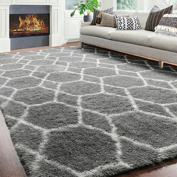 6x9 Area Rugs for Living Room Bedroom, Large Fluffy Grey and White Throw Rug - Image 5