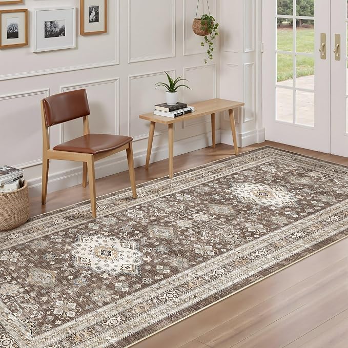 cotiled 3x8 Hallway Runner Rug for Entryway, Non-Slip Vintage, Dark Brown | - Image 2