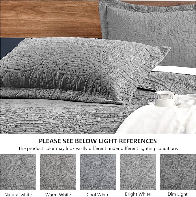Love's cabin King Size Quilt Set Grey Bedspreads - Image 5