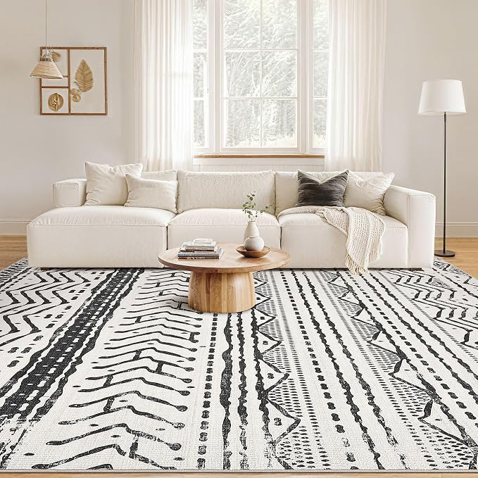 Nakagishi Black Rug Living Room Rugs: 10x14 Machine Washable Boho Large Neutral - Image 4