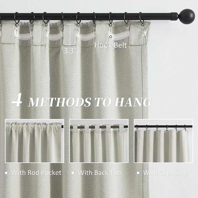 Greyish Beige Linen Blackout Curtains 120 Inches Long 10 FT, Back Tab Track - Image 3