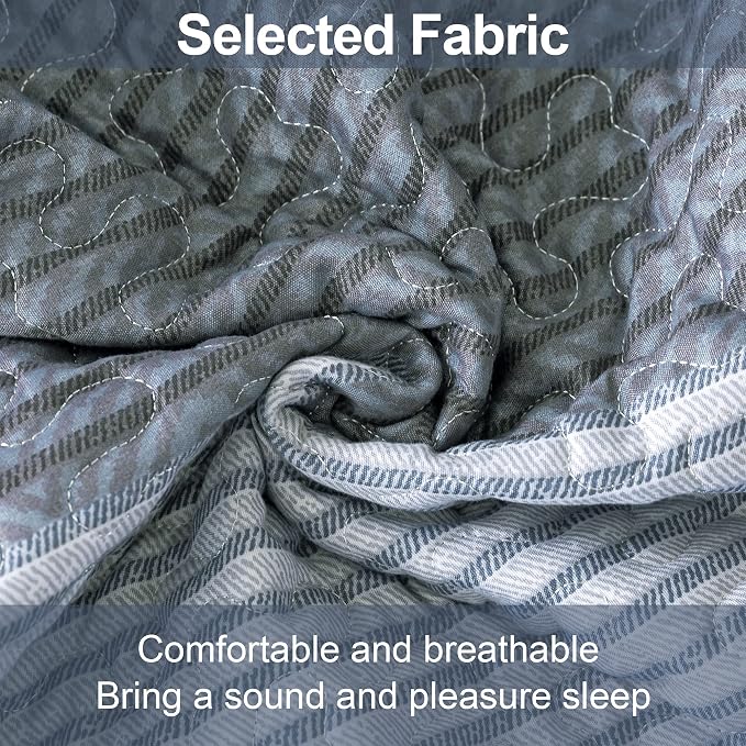 California King Quilt Set Gray Blue, 3 Pieces Bedspreads | Ultra Soft - Image 6