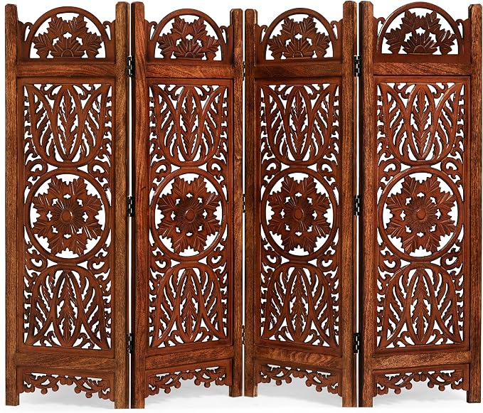 Lightnpro 4 Panel Majestic Wooden Room Divider 64" x 48" Hand-Carved Folding by Lightnpro