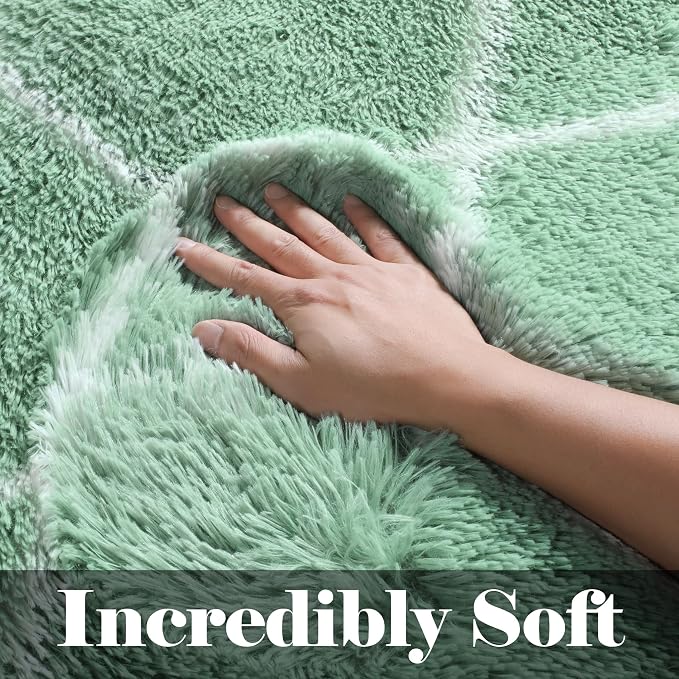 Area Rugs for Bedroom Living Room, 4x6 Fluffy Sage Green and White Throw Rug - Image 2