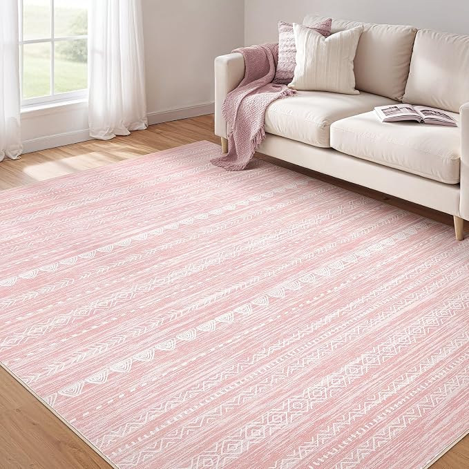 Nakagishi Boho 8x10 Area Rug Living Room Rugs Machine Washable Pink | Soft by NakagishiAreaRug
