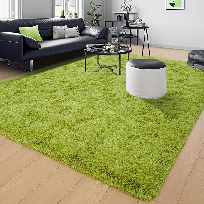 Fluffy Grass Green Rugs for Living Room Bedroom, 5x8 Soft Area Rug Moss Green - Image 8