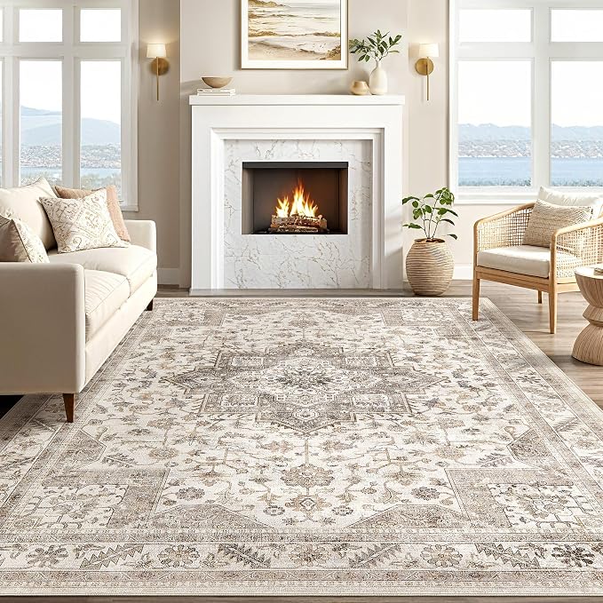 cotiled 10x12 Area Rug for Living Room, Traditional, Light Brown | Soft - Image 6
